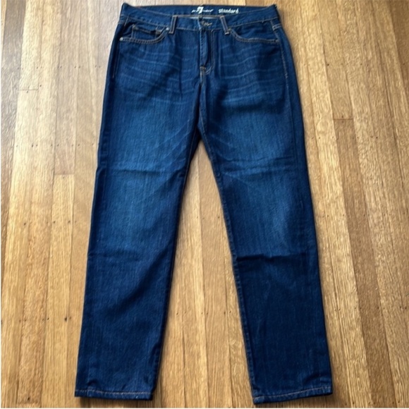 7 for All Mankind Straight Leg Standard Jeans Dark Wash 33 Waist EUC - Picture 3 of 9